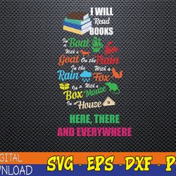i-will read books on a boat and everywhere, kids reading svg, eps, png, dxf, digital download