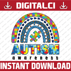 Autism Awareness Rainbow Png, Autism Awareness PNG, Autism Heart Png, Rainbow Png, Autism Puzzle, Sublimation Design