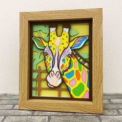giraffe 3d layered svg for cardstock/ colorful giraffe multilayer wall art/ giraffe pop art/ 3d animal papercraft svg