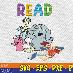 Funny Teacher Library Read Book Club Piggie Elephant Pigeons Svg, Eps, Png, Dxf, Digital Download