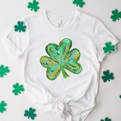 Cute St Patricks Four Leaf Clover Shirt,Watercolor St Patrick Tshirt,Vintage Retro St Patricks Day - T26