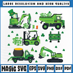 kids funny st patricks day crane truck construction boys png, lucky shamrock png, st patricks day, digital download
