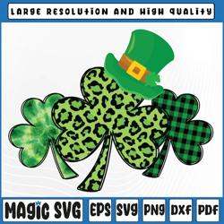 three leopard and plaid shamrocks st patricks day png, lucky clover trio shamrock, st patricks day, digital download