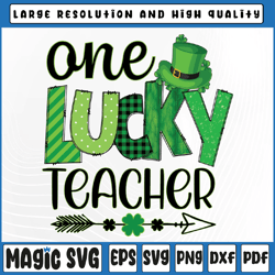 one lucky teacher happy st patricks day cute green shamrock png, st patricks day, digital download