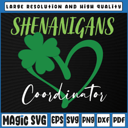 shenanigans coordinator green heart shamrock st patricks day svg, st patricks day, digital download