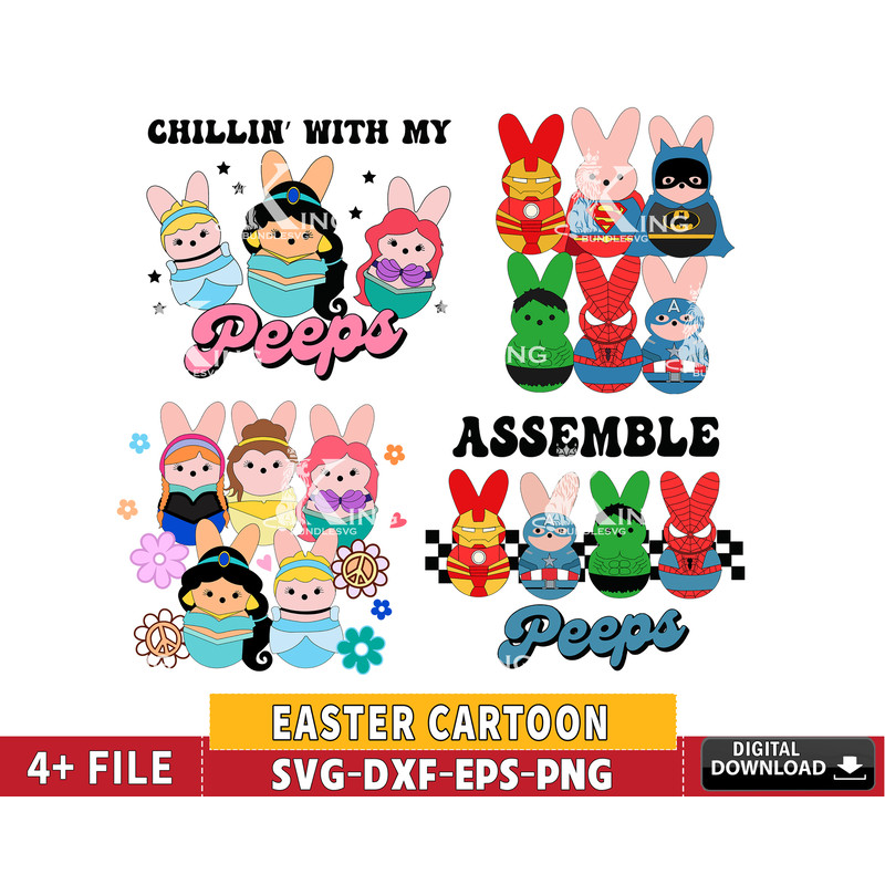4 Easter Cartoon svg Bundle, Easter Princess svg, Easter Superman svg, Happy Easter Day svg, Easter Bunny svg.jpg