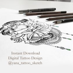 Snake Tattoo Sketch Snake Tattoo Design Drawing Snake And Flower Tattoo Design, Instant download PDF and JPG