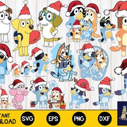 bluey christmas bundle svg , mega bluey christmas svg eps dxf png, for cricut, digital , file cut, instant download