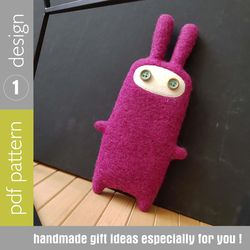 Big pink rabbit sewing pattern PDF digital tutorial in English, animal doll sewing diy