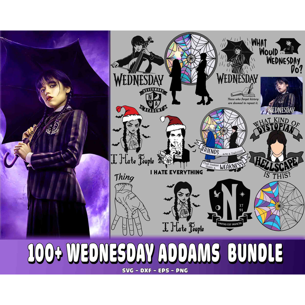 100+ Wednesday Addams bundle SVG.jpg