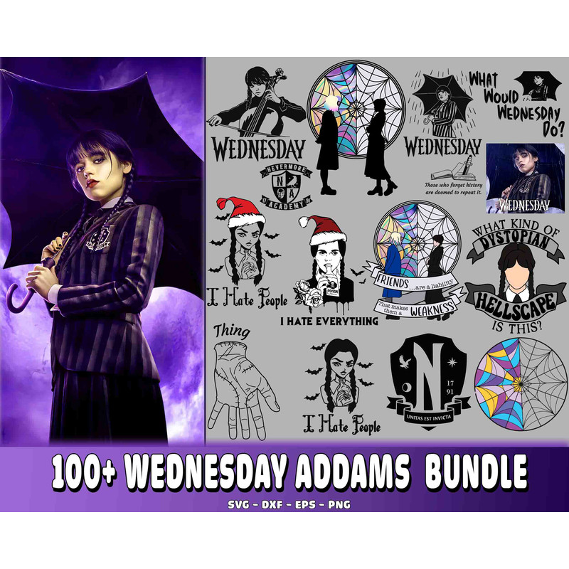 100+ Wednesday Addams bundle SVG.jpg