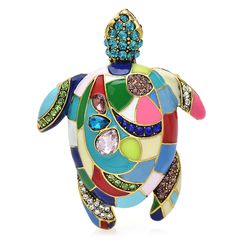 Turtle brooch, Statement reptile jewelry, Multycolor pin