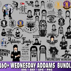 160 file wednesday addams bundle svg, wednesday addams svg eps png, for cricut, digital, file cut, instant download