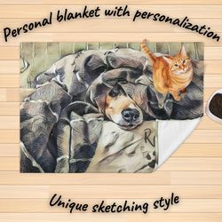 Personalized Blanket Individual Blanket with a unique pattern in the Sketching style Personalization of the blanket pets