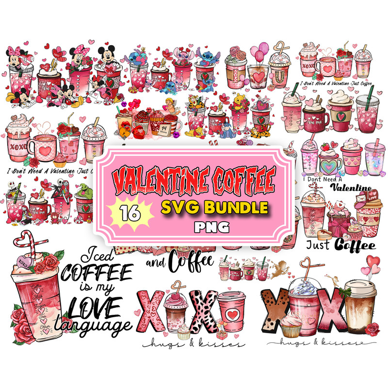 16 Valentine Coffee Png Bundle,Valentine Coffee Png, Valentine Drinks Png, XOXO png, Coffee Lover,Valentine Digital Download.jpg