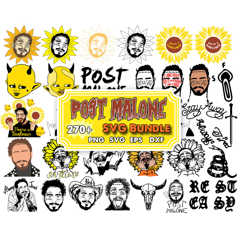 270 Post Malone Svg Bundle Layered Item, PostMalone Clipart, Cricut, Digital Vector Cut File.jpg