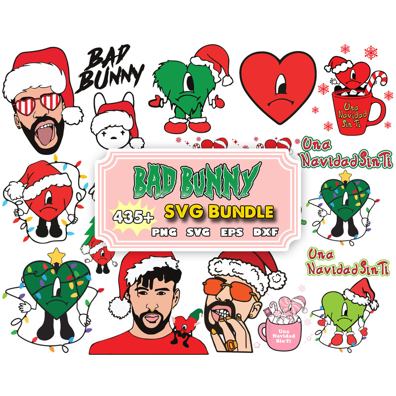 435 Bad Bunny Christmas svg, Un Navidad sin ti Cut file for Cricut and Silhouette Digital Download SVG, eps, png, dxf.jpg
