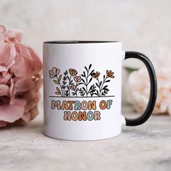 matron of honor mug, bridesmaid gift, bridesmaid proposal gift, bridesmaid mug, bridal party gift, flower groovy retro