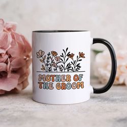 mother of the groom mug, bridal party, mom gift, floral name mug, bridal party gift, groovy retro flower