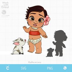 Hawaiian Cute Baby Moana Svg cut file, Little Princess svg, Princess png clipart