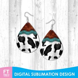 Cowhide Earring Sublimation Design - Cow Earrings, Western Teardrop Earring PNG, Printable Leather Earring