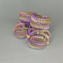 Hand knitted colorful baby booties, Multicolor newborn socks, Cuffed newborn shoes, Gender neutral baby boots, Cute unis