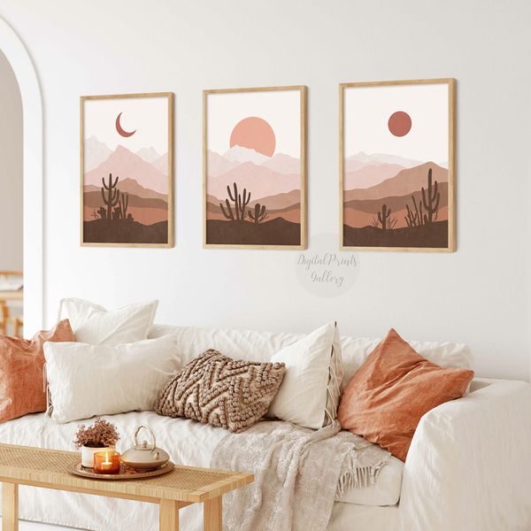 boho desert landscape, printable wall art set of 3, boho mid century wall decor bundle 1.jpg