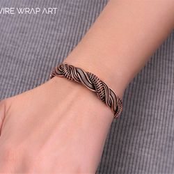 unique handmade copper wire wrapped bracelet for woman wire woven wire wrap art jewelry handmade 7th anniversary gift
