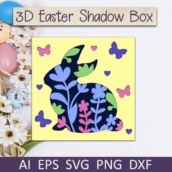 Easter shadow box with bunny, Svg Dxf files for papercut