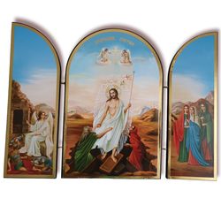 The Resurrection of Jesus Christ | Orthodox icon triptych  | wooden icon | free shipping