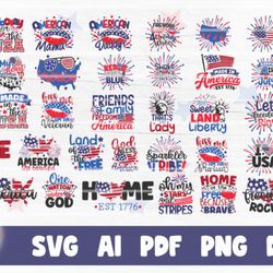 4th of july independence day svg bundle - svg, png, dxf, pdf, ai file for print and cricut