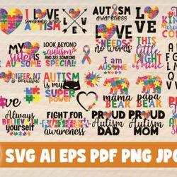 30 autism quotes big bundle svg cut file - svg, png, dxf, pdf, ai file for print and cricut
