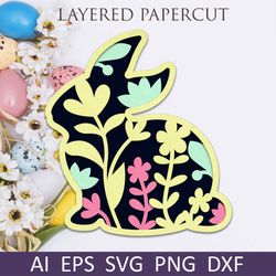 3d easter bunny with flowers svg, Layered paper cutting decoration for cricut