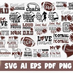 football bundle svg cut file - svg, png, dxf, pdf, ai file for print and cricut