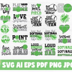 Softball Bundle SVG Cut Files - SVG, PNG, DXF, PDF, AI File for print and cricut
