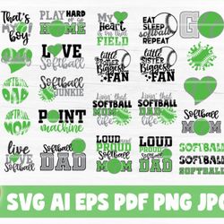 softball bundle svg cut files - svg, png, dxf, pdf, ai file for print and cricut