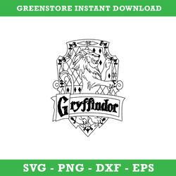 Gryffindor Crest Emblem Balck White Svg, School Of Magic House Crest Svg, Gryffindor Ouline Svg, Harry Potter Svg