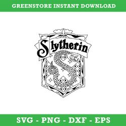 Slytherin Crest Emblem Black White Svg, School Of Magic House Crest Svg, Harry Potter Svg, Intant Download