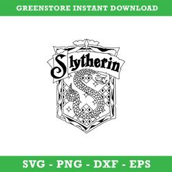 slytherin crest emblem black white svg, school of magic house crest svg, harry potter svg, intant download