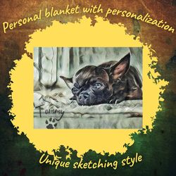 Personalized Blanket Pets  Individual Blanket with a unique pattern in the Sketching style Personalization blanket Pets