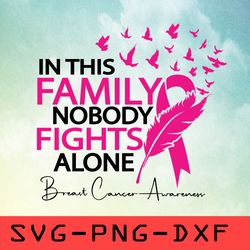 in this family nobody fights alone svg, breast cancer awareness quotes svg,png,dxf,cricut,cut file,clipart