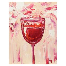 Red wine painting original oil art red splashes painting impasto drink art kitchen wall art palette knife
