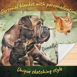 Personalized Blanket Pets  Individual Blanket with a unique pattern in the Sketching style Personalization  blanket Pets