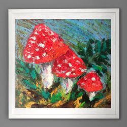 Mushrooms Oil Painting Fly Agaric Original Art Forest Mushroom Artwork by OlivKan