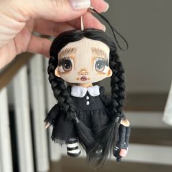 Wednesday Addams Netflix Doll, Art Doll, Doll For Gift, Fabric Doll, Black Hair Doll, Miniature