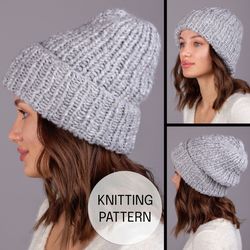 Pattern for beginners. Takori hat, beanie and beanie with the lowered top 3 in 1 melange
