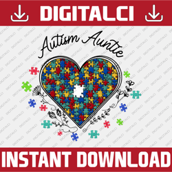 Autism Auntie Heart PNG, Autism Awareness, Autism Aunt Sublimation Design Downloads