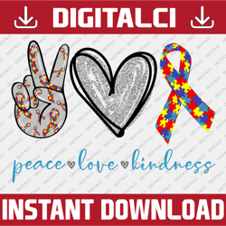 Peace Love Autism Kindness PNG | Autism Awareness png | Messy Bun png | Sublimation design | Bandana png | Women Glasses
