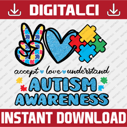 accept love understand autism awareness sublimation png digital download, accept love understand png, autism awareness