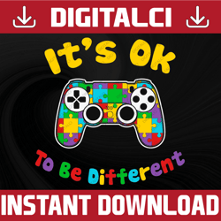 it's ok to be different gaming svg, svg, cut file, autism awareness png, puzzle gaming
